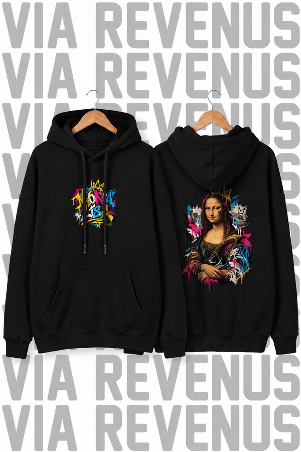 Mona Lisa Art Printed Unisex Wide Fit Hooded Hoodie Sweatshirt