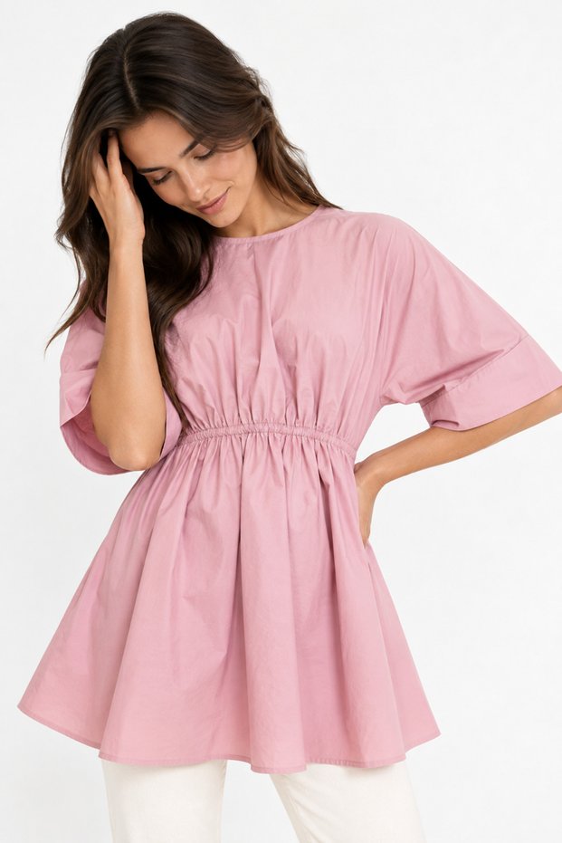 Regular Maternity Blouse with Gathered Waist and Double Sleeve Detail