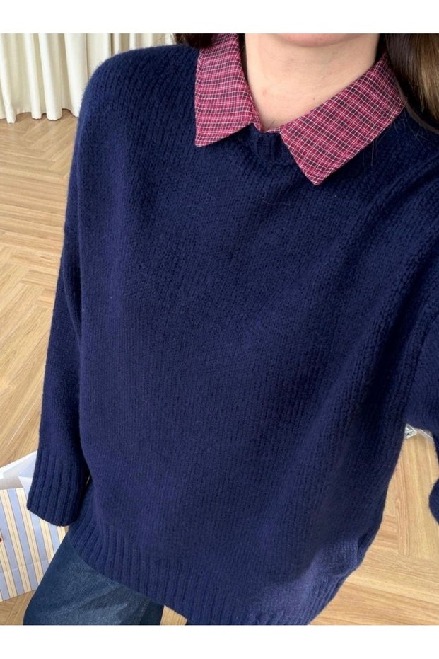 Oversize Plaid Roll-Neck Oversize Knitwear Sweater