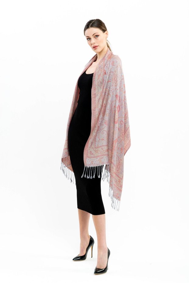 Cashmere Shawl |   Red - Gray |   100% Cashmere Wool |   70X180 cm