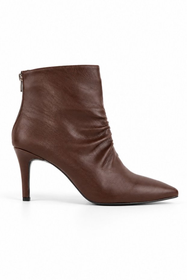Helen Series Brown Pointed Toe Heeled Back Zipper Stylish Elegant Ankle Casual Women's Boots
