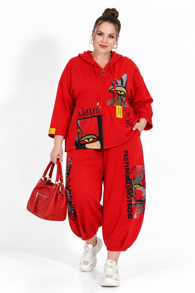 Darkwin Large Size Picasso Series Black Hooded Zipper Bead Embroidered 52-54 Size Pants Suit