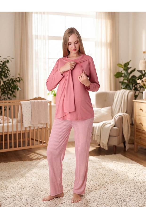 New Season Pomegranate Flower Winter Special Design Long Sleeve Maternity Pajama Set with Hidden Breastfeeding Feature