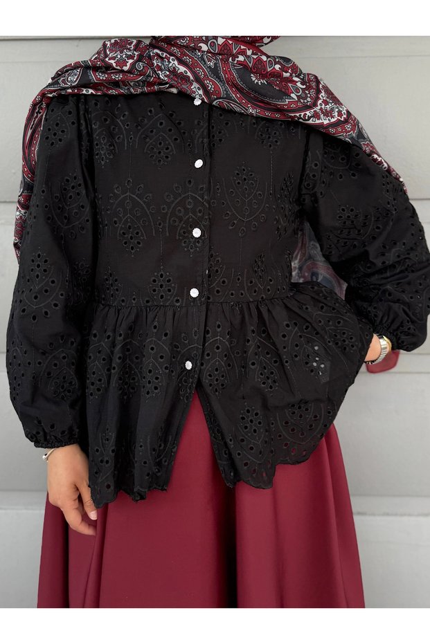 Lace-Up Robe Blouse - 5003 - Af - Black