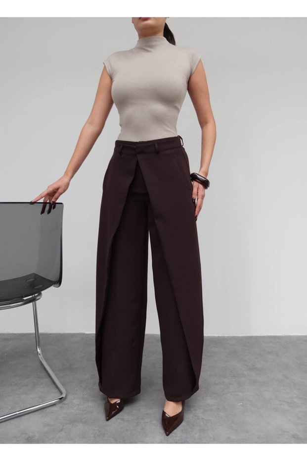 Wrap-Around Fabric Trousers with Front Closure