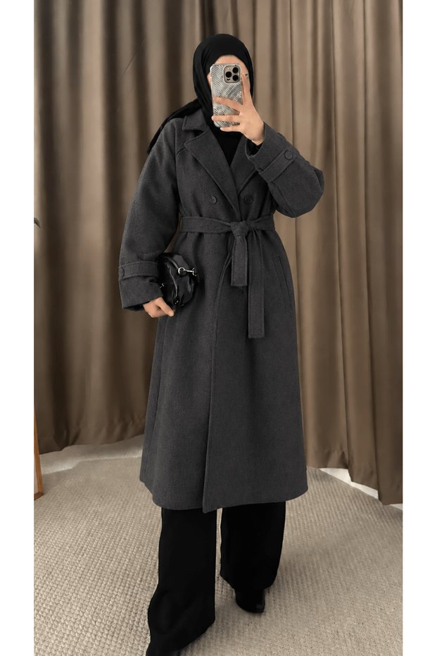 Capes Coat with Epaulettes on the Sleeves - 4764 - Anthracite