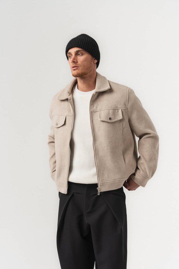 Kashlock Collared Cashmere Fabric Zipper Snap Closure Pocket Detailed Men's Coat