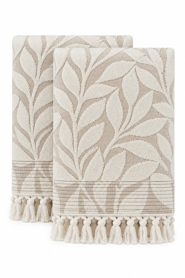100% Cotton Leaf Patterned 2-Piece Hand & Face Towel Set