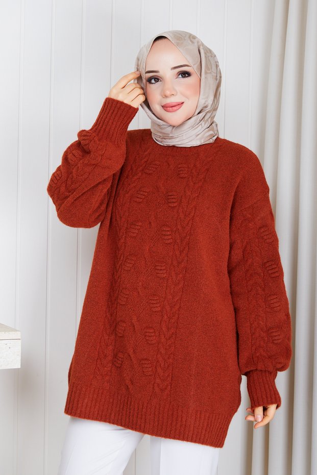 Women's Knitted Patterned Knitwear Tunic Sweater