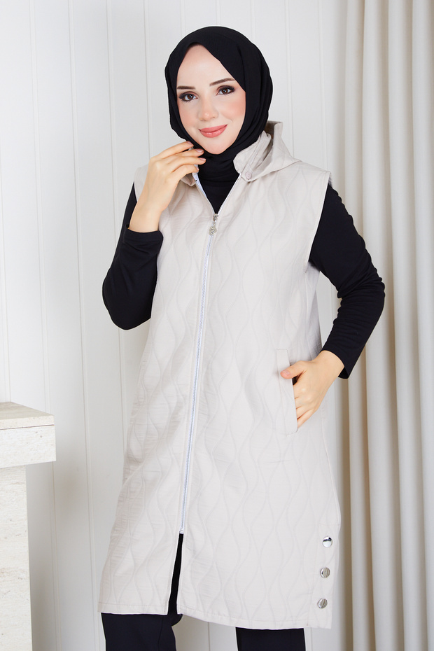Women's Side Buttoned Onion Patterned Quilted Vest