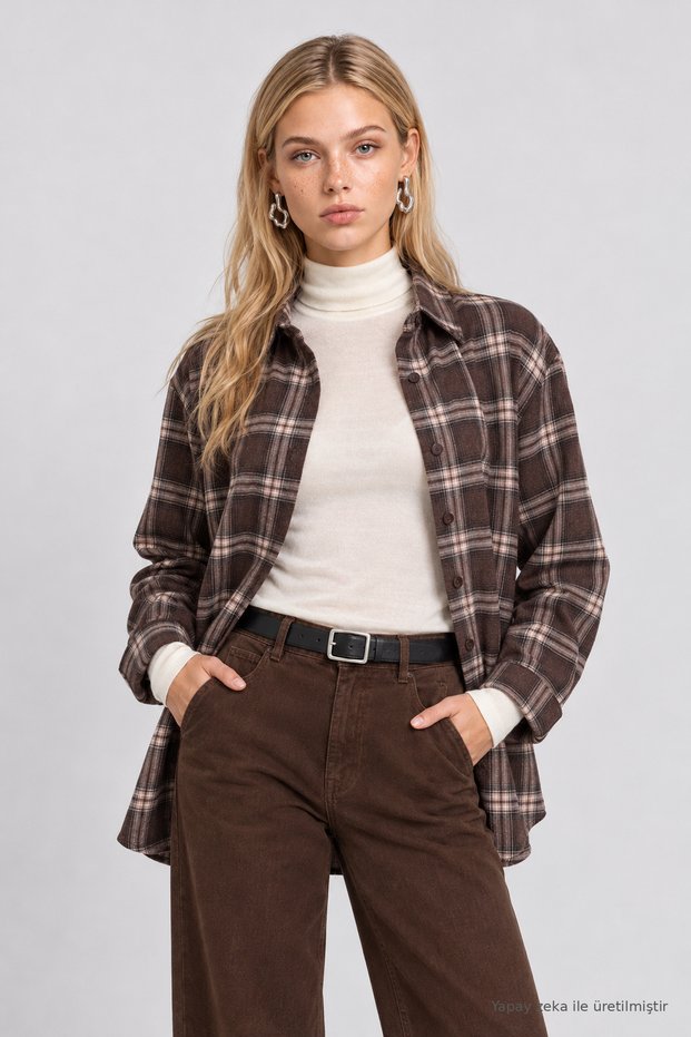 Plaid Patterned Woven Shirt Lyy0153 Brown Beige