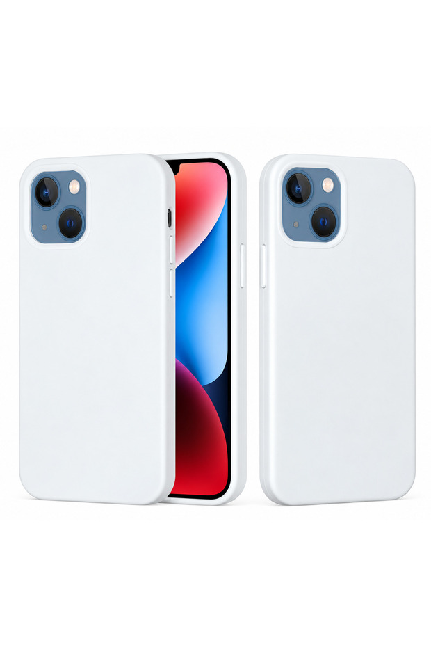 Compatible with iPhone 15 Plus and 14 Plus - Plain White Color Silicone with Velvet Inside Protective Phone Case (Soft and Matte)