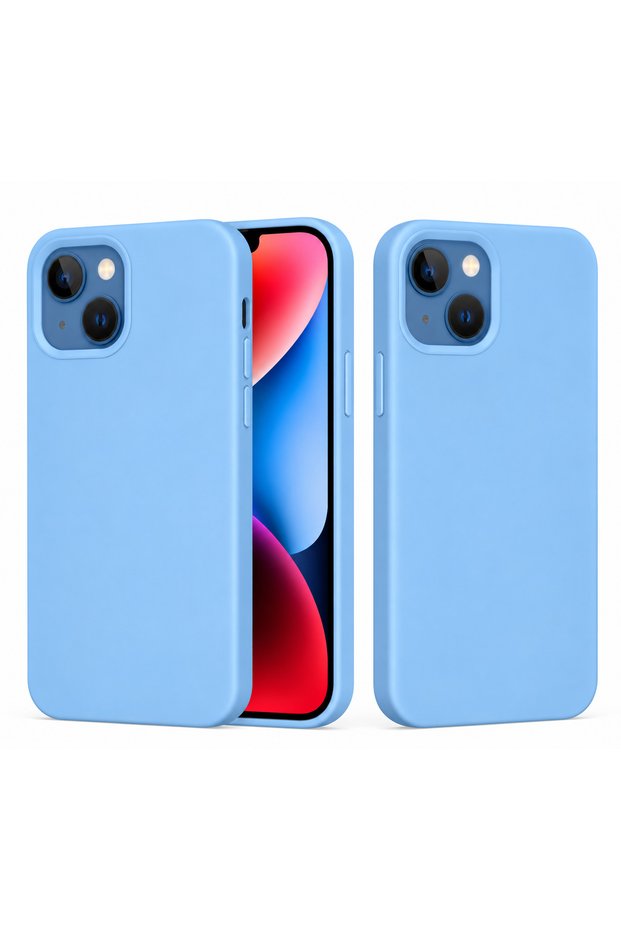 Compatible with iPhone 15 Plus and 14 Plus - Plain Blue Color Silicone with Velvet Inside Protective Phone Case (Soft and Matte)