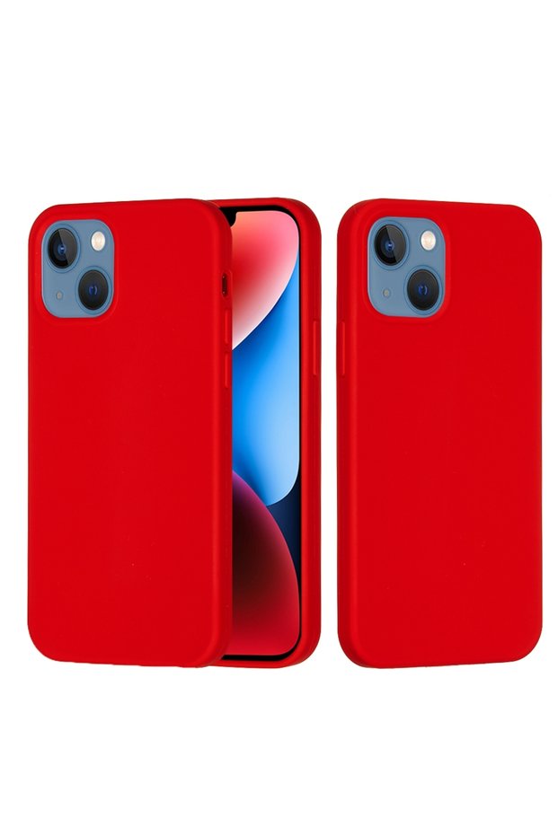 Compatible with iPhone 15 Plus and 14 Plus - Plain Red Color Silicone with Velvet Inside Protective Phone Case (Soft and Matte)