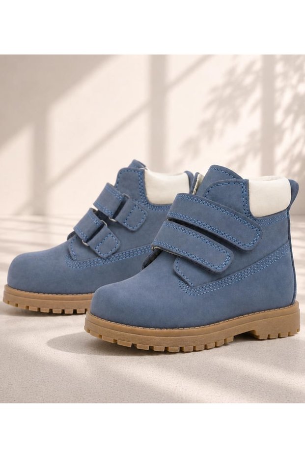 Rakerplus Neson 9055-Ma Blue 100% Genuine Leather Velcro Unisex Kids Boots