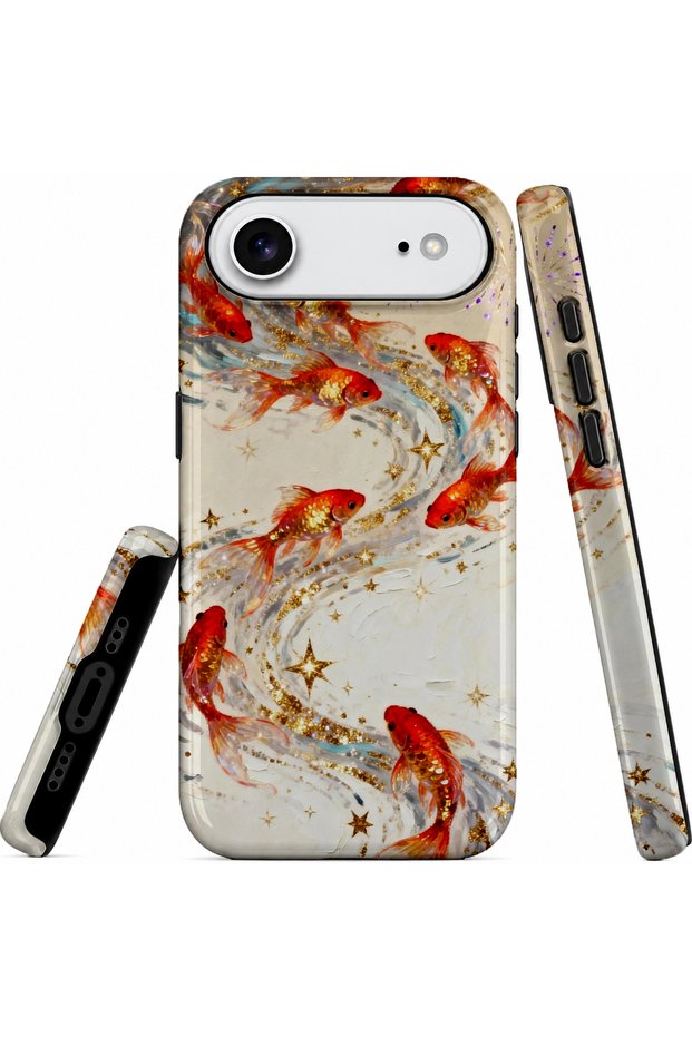 iPhone 17 Air Compatible - Golden Fishes, Double Layer Cover, Glossy Surface Protective Case