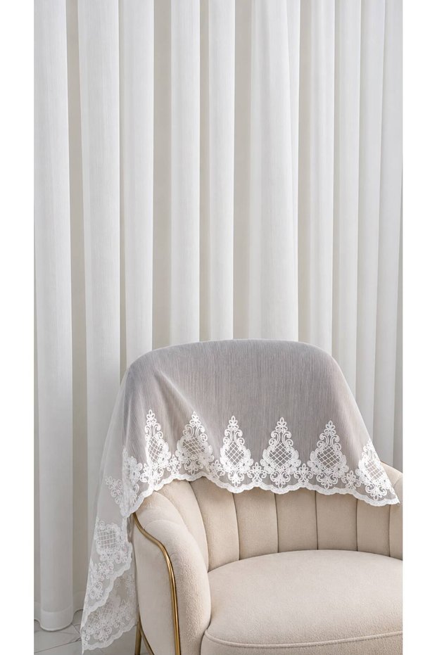Luxurious Tulle Curtain with Embroidered Skirt (1/3 Dense Pleat)