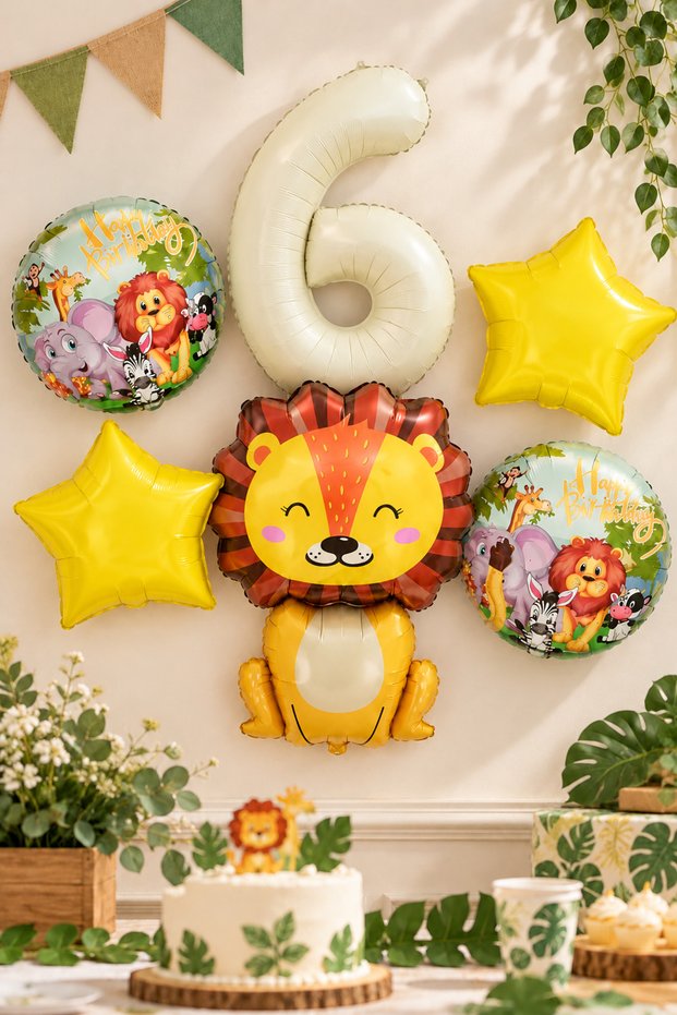 6 Year Old Lion Foil Balloon Set Safari Theme Balloon Set Set39 -6 Years Old
