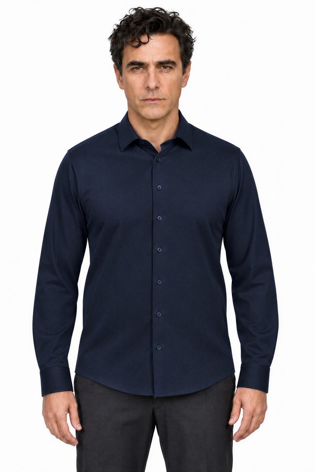 Men's Prime Shirt Liquid Ammonia Mercerized 110S Pima Cotton Navy Blue