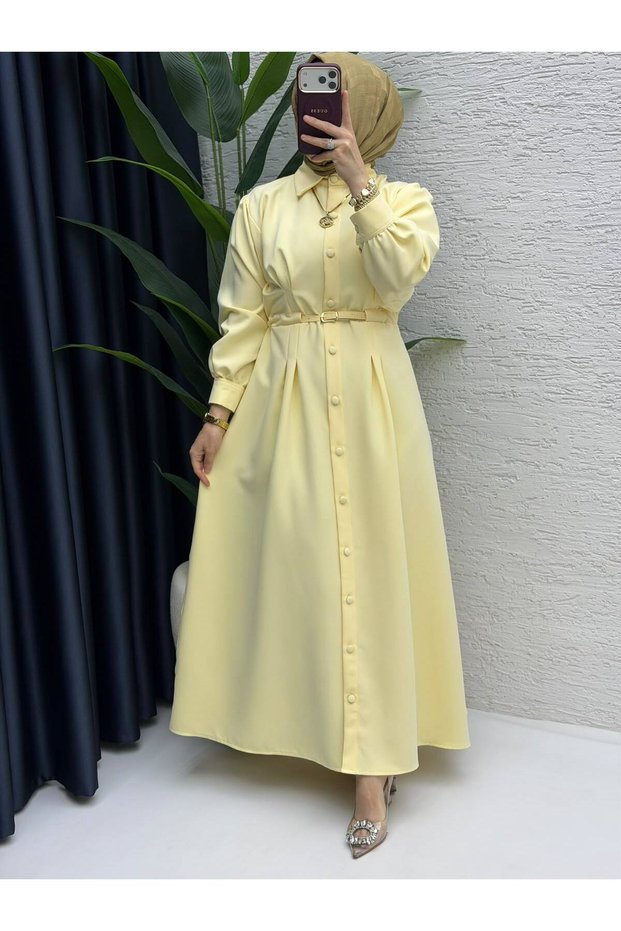 Women's Modest Yellow First-Class Double Crepe Fabric Dress