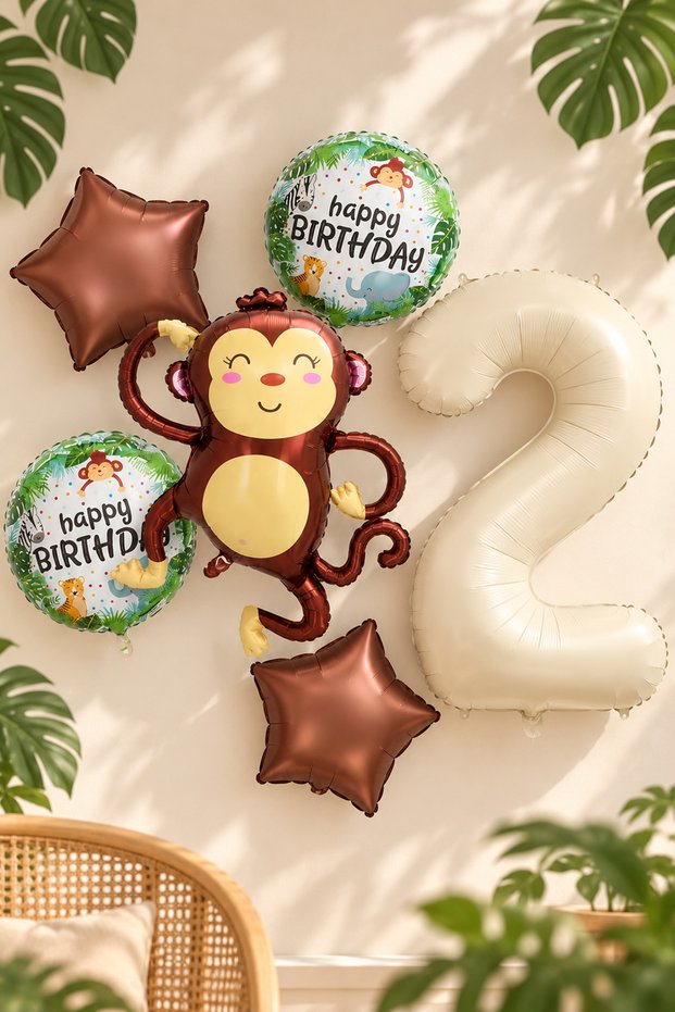 2 Year Old Monkey Foil Balloon Safari Theme Birthday Balloon Set Set43