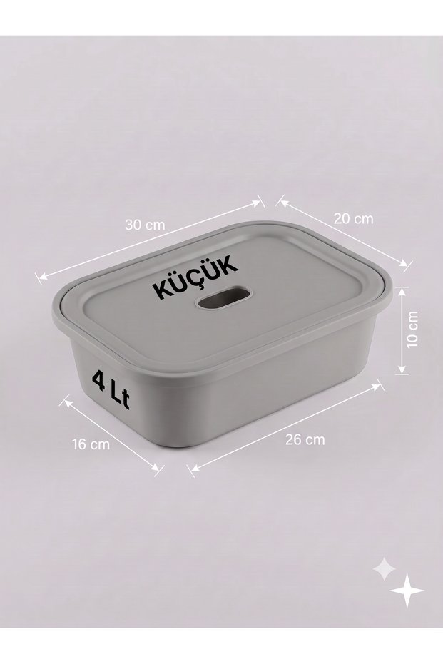 Small Size 4 Liter 30X20X10 cm Polypropylene Plastic Organizer with Gray Lid - Toy Box and Storage Basket