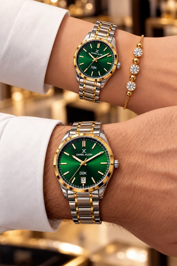 Women's Men's Lover Couple Wristwatch Set of 2 - Steel Band 3 Atm Water Resistant Japanese Movement - Stylish Gift Boxed Dke2064C1