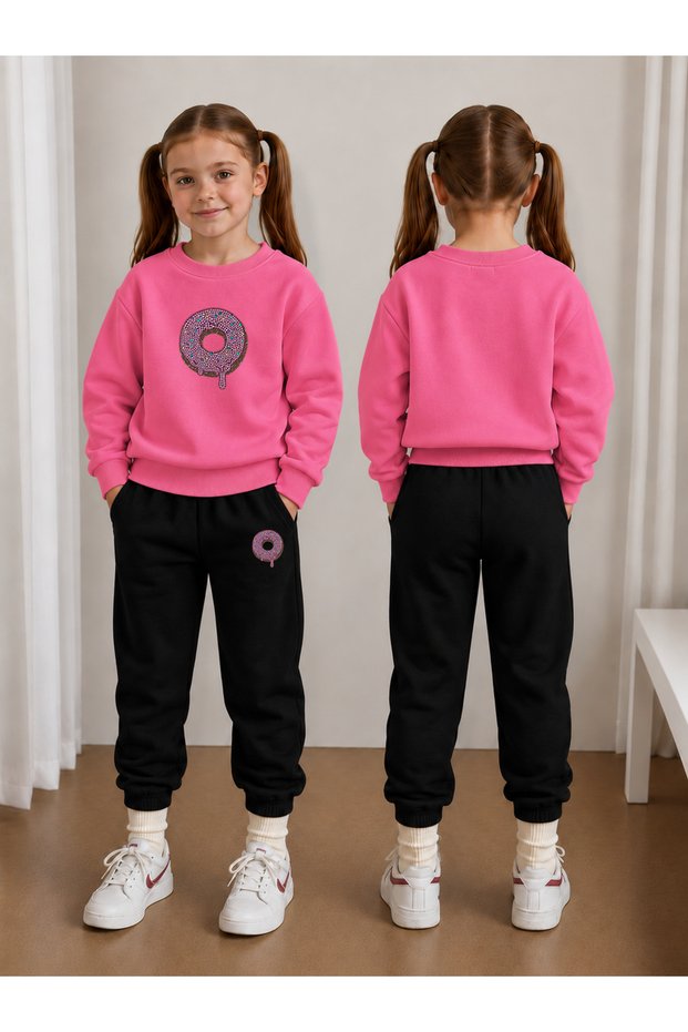 Sweatshirt Tracksuit Set for Girls, Crew Neck Printed 3 Yarn Threaded Winter Cotton Comfortable Fit Set