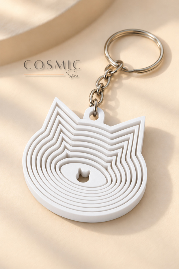 Animated Fidget Keychain with Cat Figure – Layered Fidget Design, Bag Accessory Charm