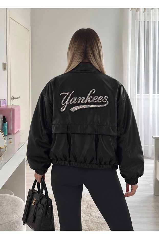 Black Satin Leopard Yankee Jacket
