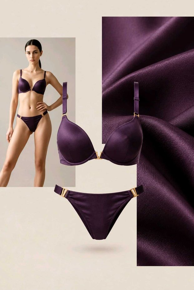 Plain Violet Lingerie Set - Padded Underwire Bra Set