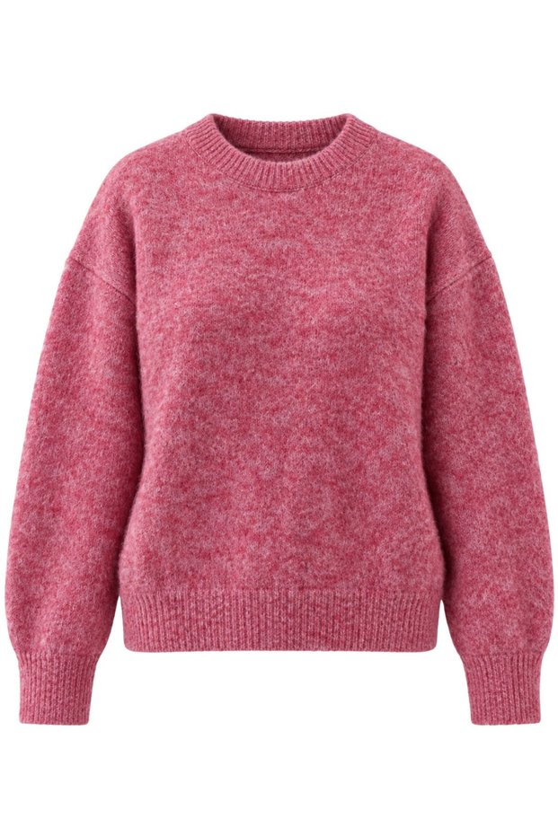 Women's Pink Melange Crew Neck Ultra Soft Textured Sweater