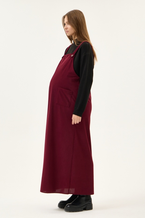 Maternity Corduroy Salopet Dress (Burgundy)