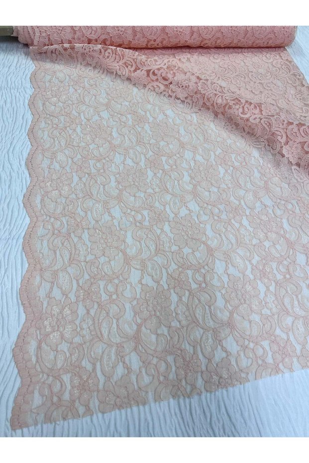 Salmon Cordone Lace Fabric - Floral Patterned