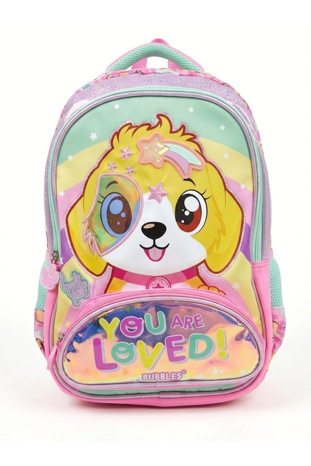 Hello You School Bag Dog Printed Hologram Pink