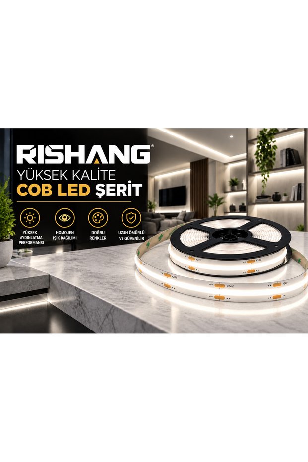 RISHANG COB Şerit LED 12V 300 LED/m CRI 90+ Noktasız Günışığı ...