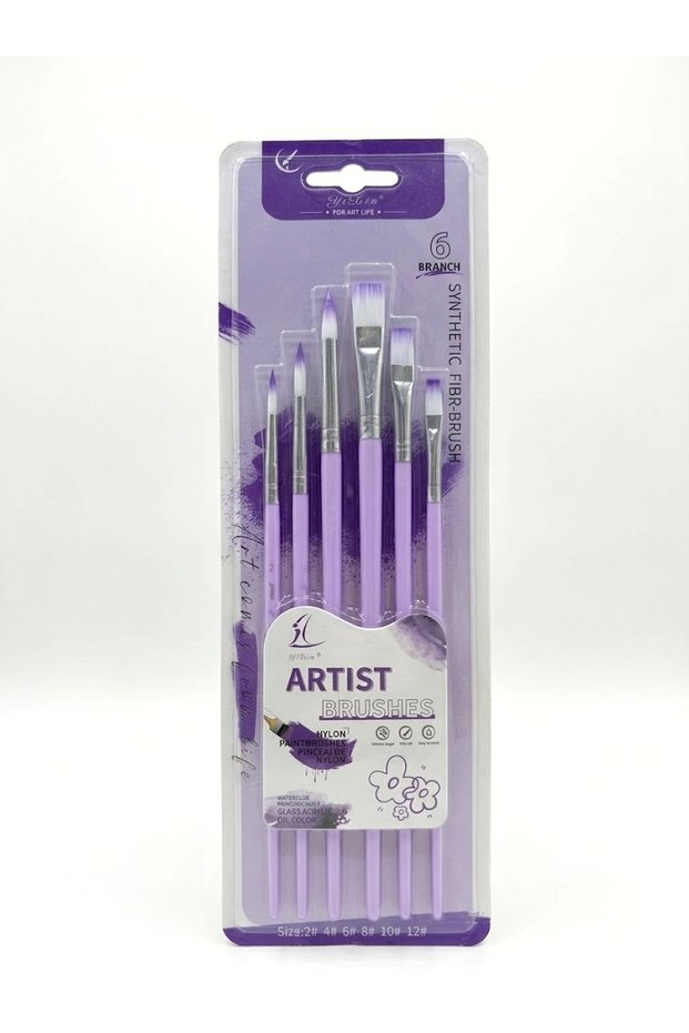 6Pcs Artist Brush Set Watercolor Acrylic Gouache Synthetic Bristle Purple