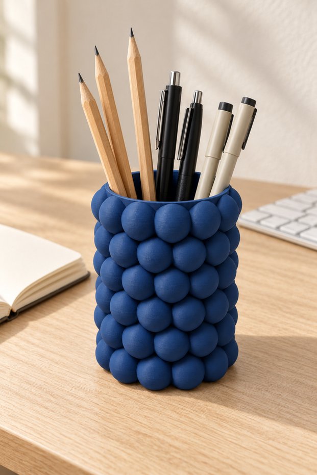 Bubble Patterned Decorative Makeup Brush Holder and Pen Holder - Modern Aesthetic Multi-Purpose Tabletop Organizer 9cm