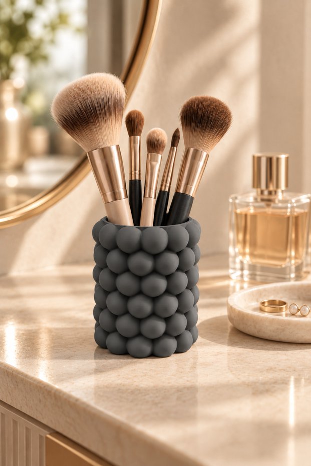 Bubble Patterned Decorative Makeup Brush Holder and Pen Holder - Modern Aesthetic Multi-Purpose Tabletop Organizer 9cm
