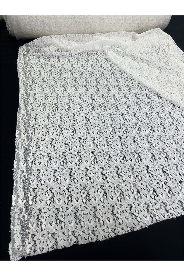 White Corded Lace Fabric - Small Floral Pattern