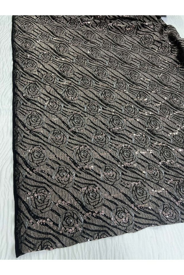 Coffee Black Sequin Lace Fabric