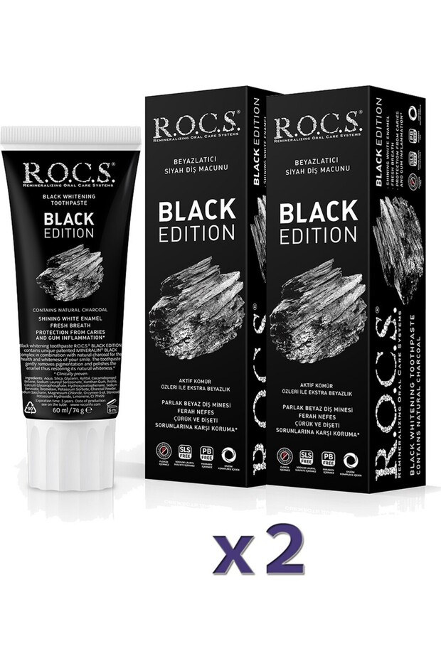 Black Edition Toothpaste with Charcoal Extracts 74Gr X 2 Pieces