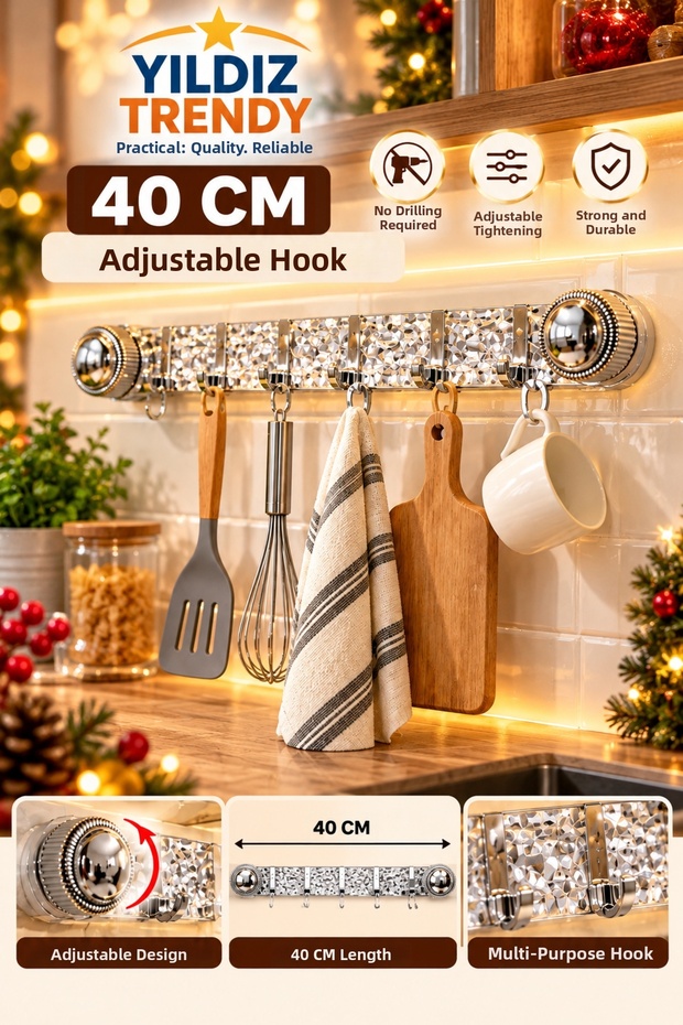 40cm Hanger with Strong Suction Cup - Multi-Purpose Kitchen and Bathroom Hanger