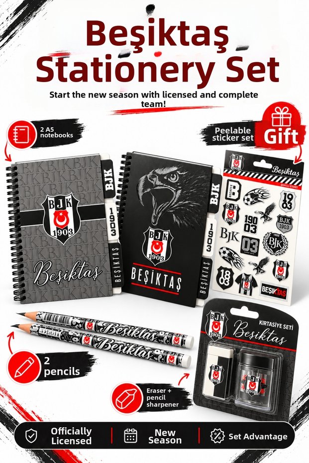 Licensed 2-Piece Pencil Set with Pencil Sharpener and Eraser, Sticker Adhesive Label, and A5 Spiarlli Squared Ruled Planner, and Bookmark Notebook Set