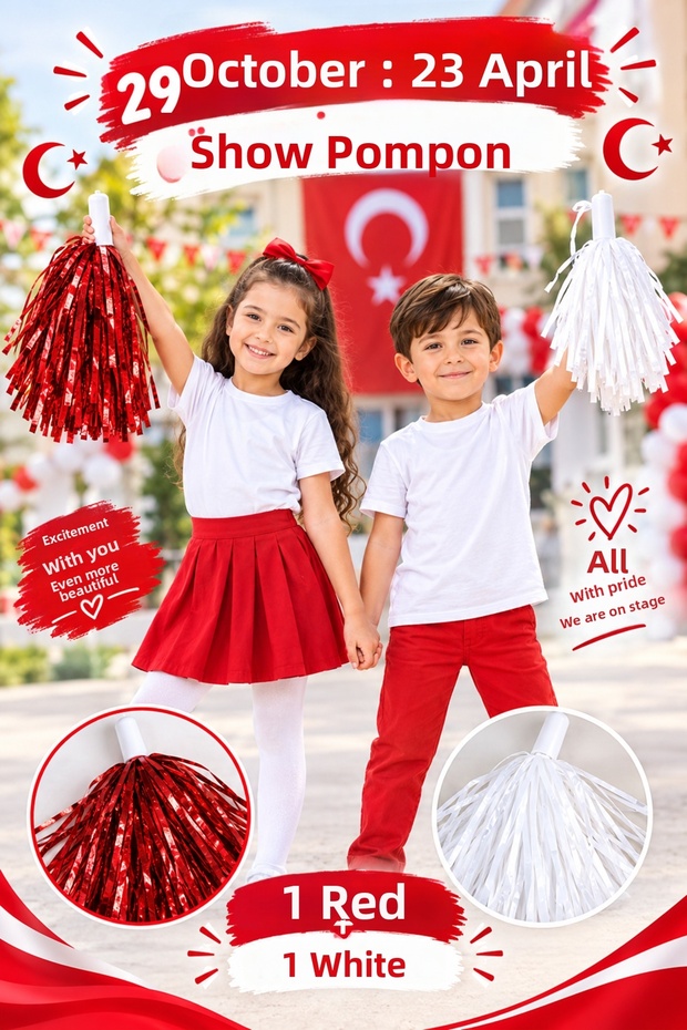 23 April 29 October Show Pompon Red and White
