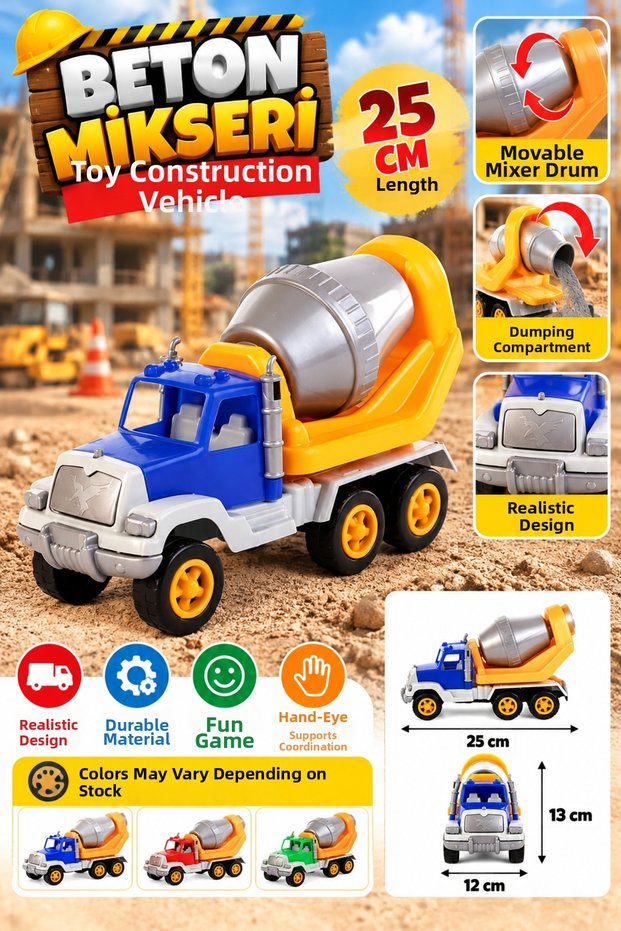 25 cm Toy Concrete Mixer Movable Drum Working Machine Truck Uçr-141