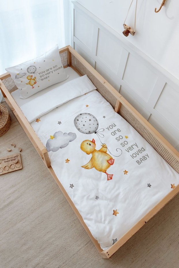 Single Duvet Cover and Fitted Sheet Set - Pure Baby Series - Cute Duck
