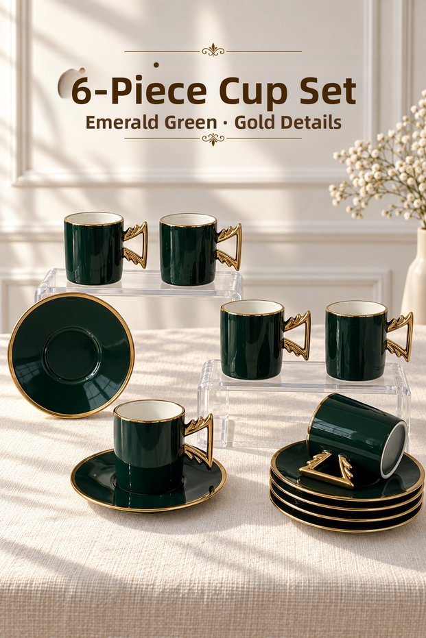 6-Person Gold Detailed Porcelain Coffee Set