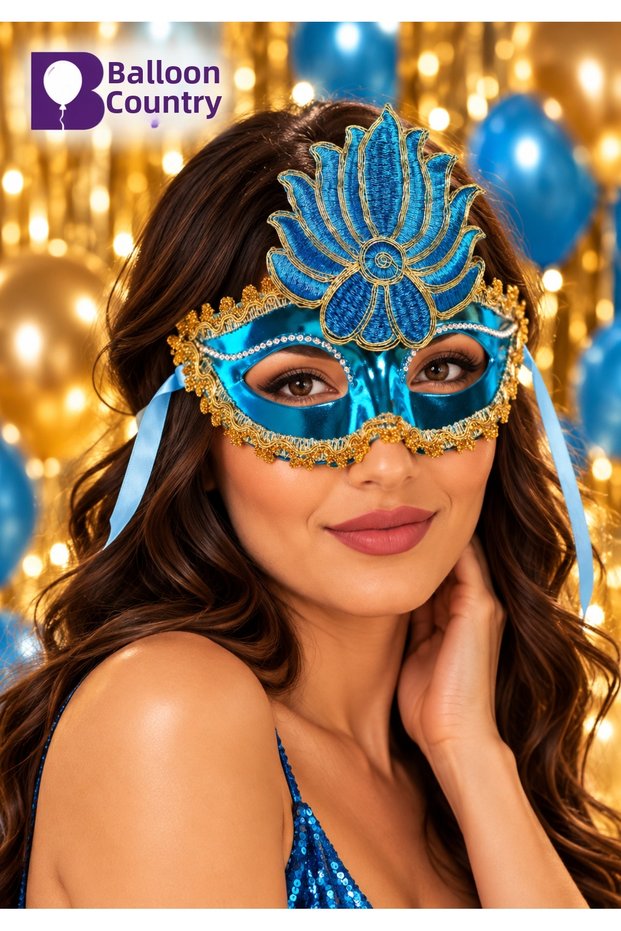 Blue Gold Embroidered Crown Party Mask New Year and Masquerade Costume Accessory