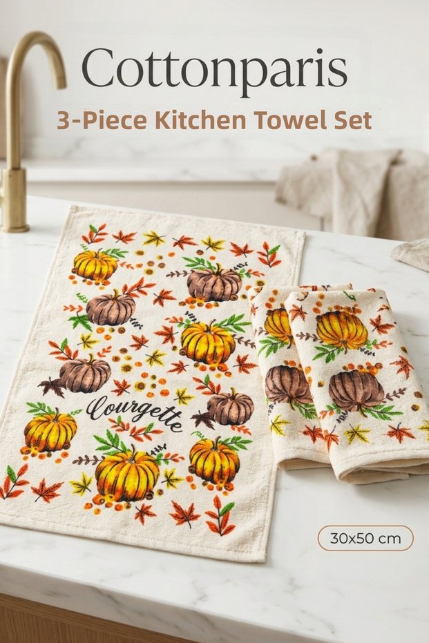 3-Piece Kitchen Towel Set | Drying and Hand Towels | 100% Cotton and High Absorbency | 30X50 cm